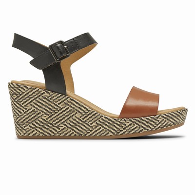 Cunhas Rockport Lyla-Strap Mulher Pretas/Marrom PT-63120